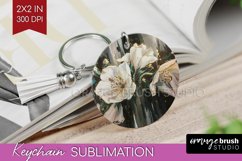 White Flowers Keychain PNG - Floral Keychain Sublimation Product Image 1