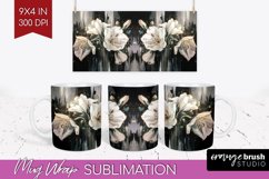 White Flowers Mug Wrap - Floral Mug PNG Sublimation Product Image 1