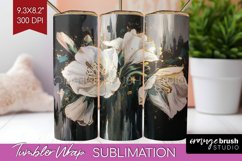 White Flowers Tumbler Wrap - Floral Tumbler PNG Sublimation Product Image 1