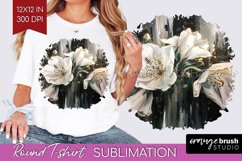 White Flowers Round Tshirt Background - Floral PNG Product Image 1