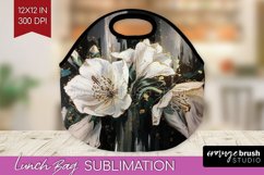 White Flowers Lunch Bag - Floral Lunch Bug PNG Sublimation Product Image 1