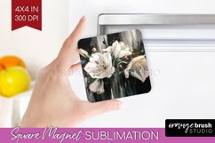 White Flowers Magnet Sublimation - Floral Square Magnet PNG Product Image 1