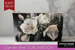White Flowers Cosmetic Bag - Floral Makeup Bag PNG Product Image 1