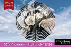 White Flowers Wind Spinner Sublimation PNG - Floral Round Product Image 1