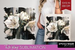 White Flowers Tote Bag - Floral Tote Bag PNG Sublimation Product Image 1