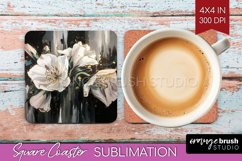 White Flowers Square Coaster - Floral Coaster PNG Product Image 1