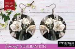 White Flowers Round Earrings - Floral PNG Sublimation Product Image 1