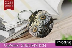 White Flowers Keychain PNG - Floral Keychain Sublimation Product Image 1