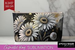 White Flowers Cosmetic Bag - Floral Makeup Bag PNG Product Image 1