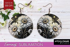 White Flowers Round Earrings - Floral PNG Sublimation Product Image 1