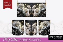 White Flowers Mug Wrap - Floral Mug PNG Sublimation Product Image 1