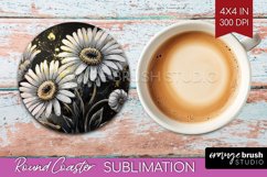 White Flowers Round Coaster - Floral Coaster PNG Sublimation Product Image 1
