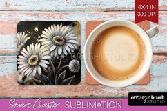 White Flowers Square Coaster - Floral Coaster PNG Product Image 1