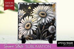 White Flowers Slate PNG - Floral Square Slate Sublimation Product Image 1