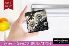 White Flowers Magnet Sublimation - Floral Square Magnet PNG Product Image 1