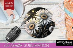 White Flowers Car Coaster - Floral Coaster PNG Sublimation Product Image 1