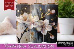 White Flowers Tumbler Wrap - Floral Tumbler PNG Sublimation Product Image 1