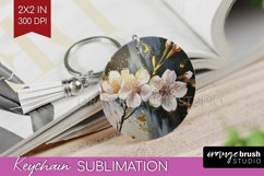 White Flowers Keychain PNG - Floral Keychain Sublimation Product Image 1