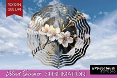White Flowers Wind Spinner Sublimation PNG - Floral Round Product Image 1