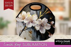 White Flowers Lunch Bag - Floral Lunch Bug PNG Sublimation Product Image 1