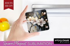 White Flowers Magnet Sublimation - Floral Square Magnet PNG Product Image 1