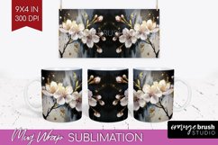 White Flowers Mug Wrap - Floral Mug PNG Sublimation Product Image 1
