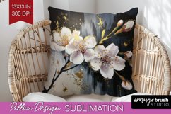 White Flowers Pillow Sublimation - Floral Pillow Cover PNG Product Image 1