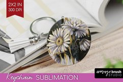 White Flowers Keychain PNG - Floral Keychain Sublimation Product Image 1