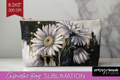 White Flowers Cosmetic Bag - Floral Makeup Bag PNG Product Image 1