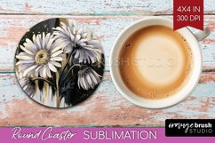 White Flowers Round Coaster - Floral Coaster PNG Sublimation Product Image 1