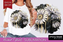 White Flowers Round Tshirt Background - Floral PNG Product Image 1