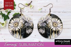 White Flowers Round Earrings - Floral PNG Sublimation Product Image 1