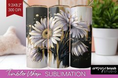 White Flowers Tumbler Wrap - Floral Tumbler PNG Sublimation Product Image 1
