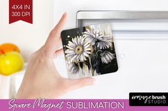 White Flowers Magnet Sublimation - Floral Square Magnet PNG Product Image 1