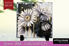White Flowers Slate PNG - Floral Square Slate Sublimation Product Image 1