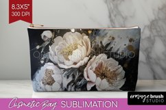 White Flowers Cosmetic Bag - Floral Makeup Bag PNG Product Image 1