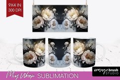 White Flowers Mug Wrap - Floral Mug PNG Sublimation Product Image 1