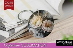 White Flowers Keychain PNG - Floral Keychain Sublimation Product Image 1