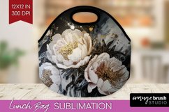 White Flowers Lunch Bag - Floral Lunch Bug PNG Sublimation Product Image 1