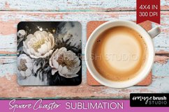 White Flowers Square Coaster - Floral Coaster PNG Product Image 1