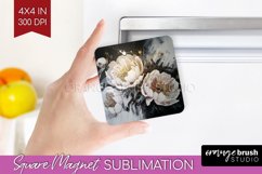 White Flowers Magnet Sublimation - Floral Square Magnet PNG Product Image 1