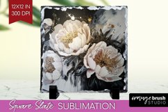 White Flowers Slate PNG - Floral Square Slate Sublimation Product Image 1