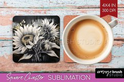 White Flowers Square Coaster - Floral Coaster PNG Product Image 1