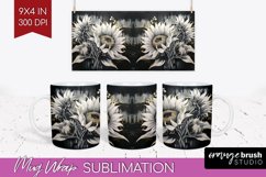 White Flowers Mug Wrap - Floral Mug PNG Sublimation Product Image 1