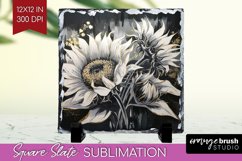 White Flowers Slate PNG - Floral Square Slate Sublimation Product Image 1