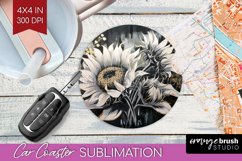 White Flowers Car Coaster - Floral Coaster PNG Sublimation Product Image 1