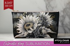 White Flowers Cosmetic Bag - Floral Makeup Bag PNG Product Image 1