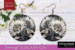 White Flowers Round Earrings - Floral PNG Sublimation Product Image 1