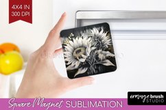 White Flowers Magnet Sublimation - Floral Square Magnet PNG Product Image 1