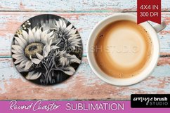 White Flowers Round Coaster - Floral Coaster PNG Sublimation Product Image 1